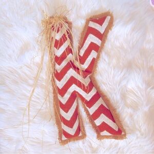 “K” Monogram Custom Painted Burlap Chevron Hanging Front Door Decor Name Letter